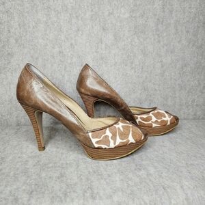Vintage Y2K Giraffe Print Peep Toe Platform Heels Size 37.5